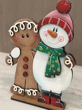 Load image into Gallery viewer, Gingerbread Snowman Christmas Standing File SVG, Santa, Winter,, Snowmen, Friends, Rudolph, Centerpiece glowforge LuckyHeartDesignsCo
