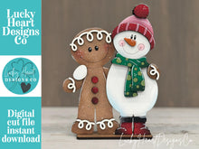Load image into Gallery viewer, Gingerbread Snowman Christmas Standing File SVG, Santa, Winter,, Snowmen, Friends, Rudolph, Centerpiece glowforge LuckyHeartDesignsCo
