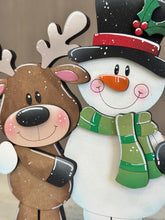 Load image into Gallery viewer, Reindeer Snowman Hug Christmas Standing File SVG, Santa, Winter, Snowmen, Friends, Rudolph, Centerpiece glowforge LuckyHeartDesignsCo
