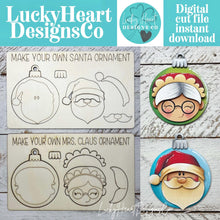 Load image into Gallery viewer, Santa and Mrs. Claus Pop Out Christmas Ornament Craft Bundle File SVG, Elf, Elves, Kids Craft, Glowforge, LuckyHeartDesignsCo
