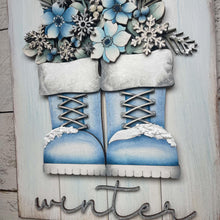 Load image into Gallery viewer, Winter Boot Foliage Door Hanger Sign File SVG, flower, Floral, Snowflake Tree, Holly, Greens, Pinecone, Glowforge, LuckyHeartDesignsCo
