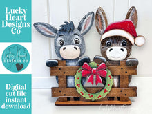 Load image into Gallery viewer, Donkey Christmas Fence Standing Set File SVG, Wreath, Santa, Holiday, Tree, Ornament, Farm, Tiered Tray Glowforge, LuckyHeartDesignsCo

