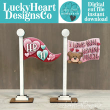 Load image into Gallery viewer, Valentines Flag Interchangeable File SVG, Heart, February, Love, Be Mine, Bear, Highland, Seasonal, Holiday, Glowforge, LuckyHeartDesignsCo
