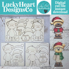 Load image into Gallery viewer, Bear Christmas Pop Out Ornament Craft Kit File SVG, Santa, Rudolph, Christmas, Kids Craft, Glowforge, LuckyHeartDesignsCo
