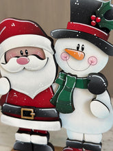 Load image into Gallery viewer, Santa Snowman Hug Christmas Standing File SVG, Snowmen, Love, Frosty, Winter, Centerpiece glowforge LuckyHeartDesignsCo
