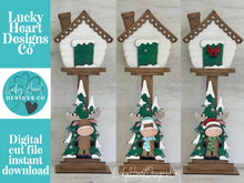 Load image into Gallery viewer, Moose Winter Christmas for the Birdhouse Interchangeable File SVG, Santa, Seasonal, Holiday Shapes, Glowforge, Laser, LuckyHeartDesignsCo
