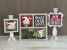 Load image into Gallery viewer, Dairy Cow Christmas Interchangeable Leaning Sign File SVG, Farm Tree, Glowforge, Santa, LuckyHeartDesignsCO
