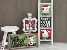 Load image into Gallery viewer, Dairy Cow Christmas Interchangeable Leaning Sign File SVG, Farm Tree, Glowforge, Santa, LuckyHeartDesignsCO
