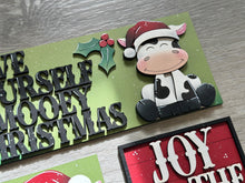 Load image into Gallery viewer, Dairy Cow Christmas Interchangeable Leaning Sign File SVG, Farm Tree, Glowforge, Santa, LuckyHeartDesignsCO
