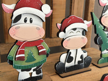 Load image into Gallery viewer, Dairy Cow Christmas Standing Set File SVG, Elf, Sweater, Santa, Holiday, Tree, Ornament, Farm, Tiered Tray Glowforge, LuckyHeartDesignsCo
