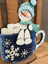 Load image into Gallery viewer, Hot Cocoa Snowman Standing Mug File SVG, Glowforge Laser file, Marshmallow, Chocolate, Candy Cane, Winter Christmas, LuckyHeartDesignsCo
