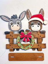 Load image into Gallery viewer, Donkey Christmas Fence Standing Set File SVG, Wreath, Santa, Holiday, Tree, Ornament, Farm, Tiered Tray Glowforge, LuckyHeartDesignsCo
