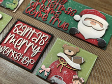 Load image into Gallery viewer, Santa Toy Workshop Interchangeable Leaning Sign File SVG, Glowforge Christmas Tiered Tray Teddy Bear Baby doll Presents, LuckyHeartDesignsCO
