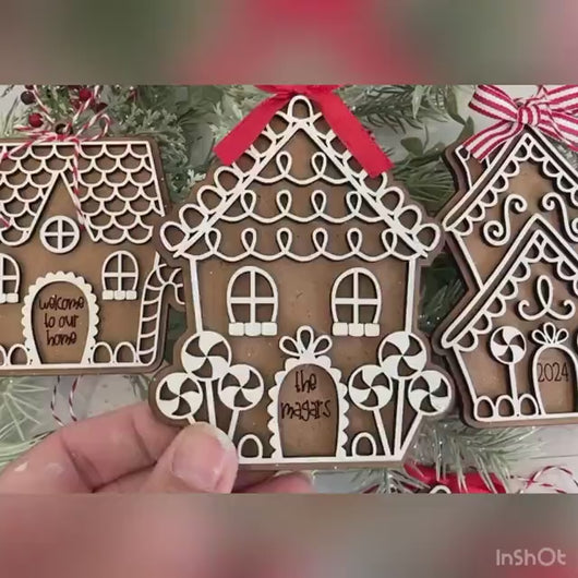 Gingerbread House Christmas Ornament File SVG, File SVG, My Our Firts Home, Glowforge, LuckyHeartDesignsCo