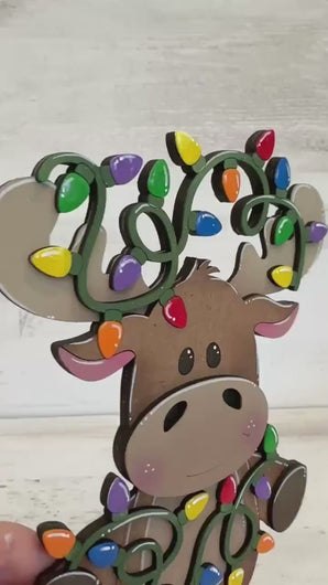 Moose Christmas Lights Standing File SVG,  Cow, Holiday, Tree, Ornament, Farm, Tiered Tray Glowforge, LuckyHeartDesignsCo