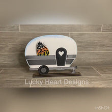 Load and play video in Gallery viewer, Standing Interchangeable Camper File SVG, Camping Sign File, Seasonal Shapes, LuckyHeartDesignsCo
