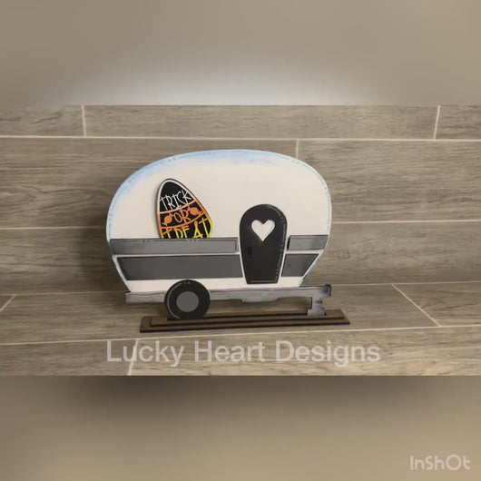 Standing Interchangeable Camper File SVG, Camping Sign File, Seasonal Shapes, LuckyHeartDesignsCo