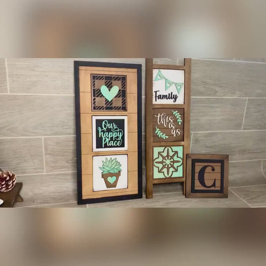 Family Home Leaning Sign File SVG, Glowforge Tiered Tray, LuckyHeartDesignsCo