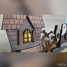 Load and play video in Gallery viewer, Spooky Halloween Standing Houses File SVG, Haunted, Glowforge, LuckyHeartDesignsCo
