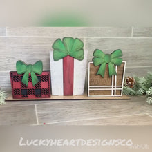 Load and play video in Gallery viewer, Standing Christmas Presents Centerpiece Complete DIY KIT File SVG, Holiday Hanukkah, Glowforge, LuckyHeartDesignsCo
