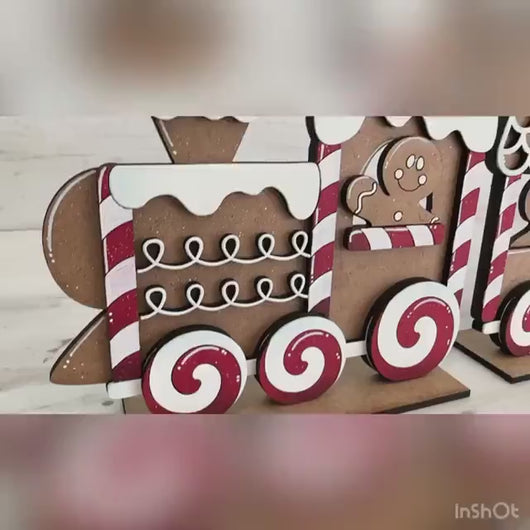 Gingerbread Christmas Standing Train File SVG, Santa, Rudolph, Holiday, Glowforge, LuckyHeartDesignsCo