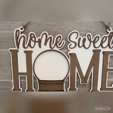 Load and play video in Gallery viewer, Snow Globe Home Sweet Home Door Hanger Sign File SVG, Glowforge, LuckyHeartDesignsCo
