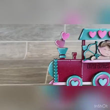 Load and play video in Gallery viewer, Valentines Standing Train File SVG, Cupid, Love, Hearts, Tiered Tray Glowforge, LuckyHeartDesignsCo

