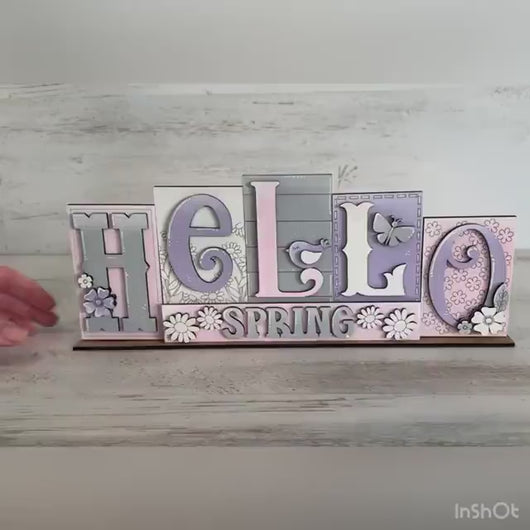 Hello Spring Sweet Summer Standing Reversible Blocks File SVG, Tiered Tray Glowforge, LuckyHeartDesignsCo