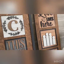 Load and play video in Gallery viewer, Family Is Everything Interchangeable Leaning Sign File SVG, Glowforge Tiered Tray, LuckyHeartDesignsCo

