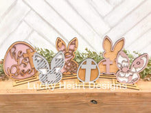 Load image into Gallery viewer, Standing Easter Bunny Egg File SVG, Glowforge He is Risen floral
