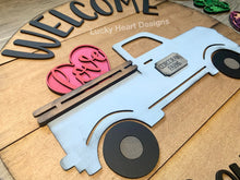 Load image into Gallery viewer, Interchangeable Truck With 12 Shapes Sign File SVG, Shiplap Door Hanger, Glowforge Laser, LuckyHeartDesignsCo
