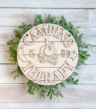 Load image into Gallery viewer, Camping Is My Therapy Door Hanger File Svg, Glowforge Laser, LuckyHeartDesignsCo

