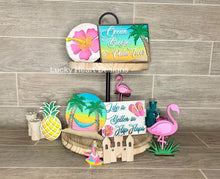 Load image into Gallery viewer, Tropical Tiered Tray File SVG Glowforge Flamingo Island Tier Tray, Lucky Heart Designs
