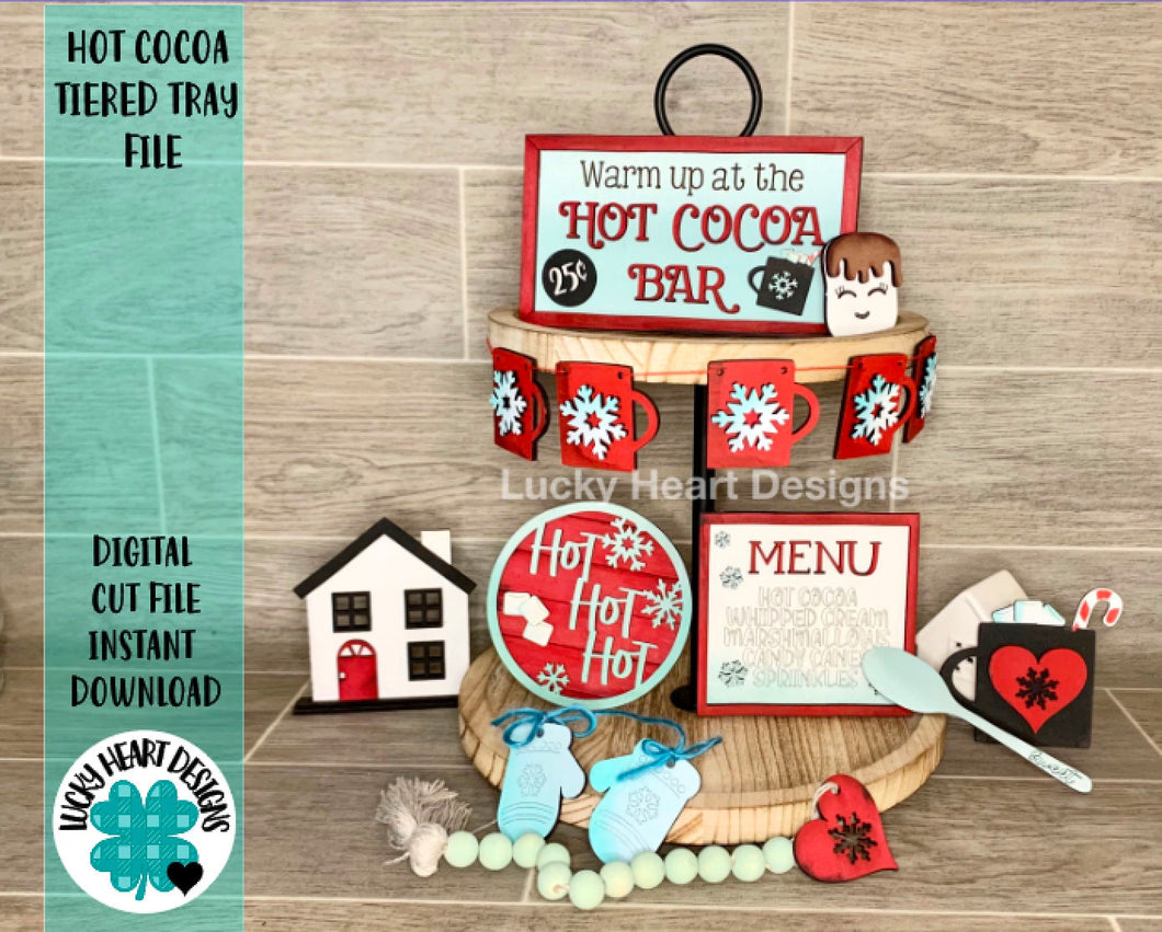 Hot Cocoa Tiered Tray File SVG, Hot Chocolate, Tier Tray, glowforge decor, Lucky Heart DesignsCo