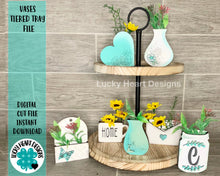 Load image into Gallery viewer, Tiered Tray Vases File SVG, Glowforge Laser File, Tier Tray, Floral Mothers Day Craft, LuckyHeartDesignsCo
