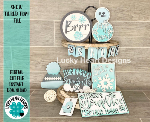 Winter Snow Tiered Tray with lighted sign file SVG