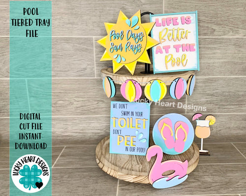 Pool Tiered Tray File SVG, Glowforge Laser, Summer Tier Tray, LuckyHeartDesignsCo