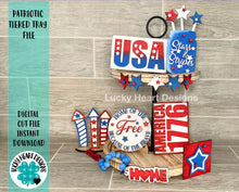 Load image into Gallery viewer, Patriotic Tiered Tray File SVG, Glowforge 4th of July Tier Tray, Lucky Heart Designs
