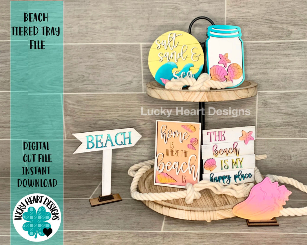 Beach Tiered Tray File SVG, Glowforge Tier Tray Decor