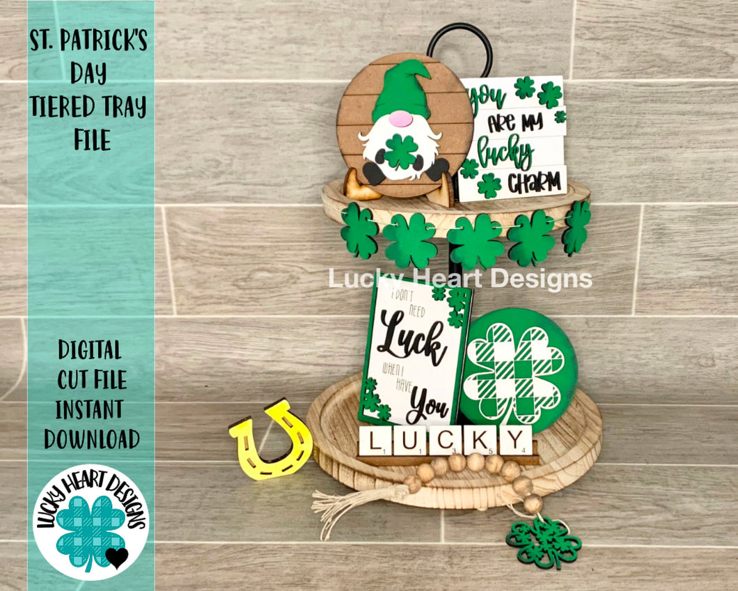 Lucky St. Patrick's Day Tiered Tray File SVG, Glowforge Tier Tray Lucky, LuckyHeartDesignsCo