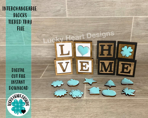 Interchangeable HOME & LOVE Tiered Tray Blocks File SVG, Glowforge Thier Tray