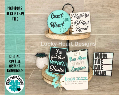 Momboss Tiered Tray File SVG, Glowforge, Tier Tray Mom Boss