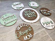 Load image into Gallery viewer, Interchangeable Mother&#39;s Day Shiplap Round Sign File SVG, Mom Glowforge Laser, LuckyHeartDesignsCo
