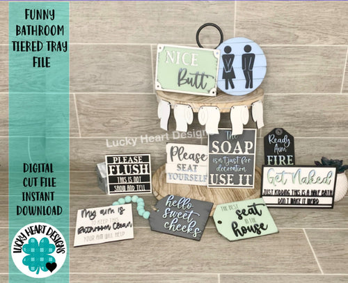 Funny Bathroom Tiered Tray Bundle File, SVG, Glowforge Laser, Tier Tray, LuckyHeartDesignsCo