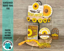 Load image into Gallery viewer, Sunflower Tiered Tray File SVG, Glowforge Tier Tray Floral Flower Summer Fall, Lucky Heart Designs
