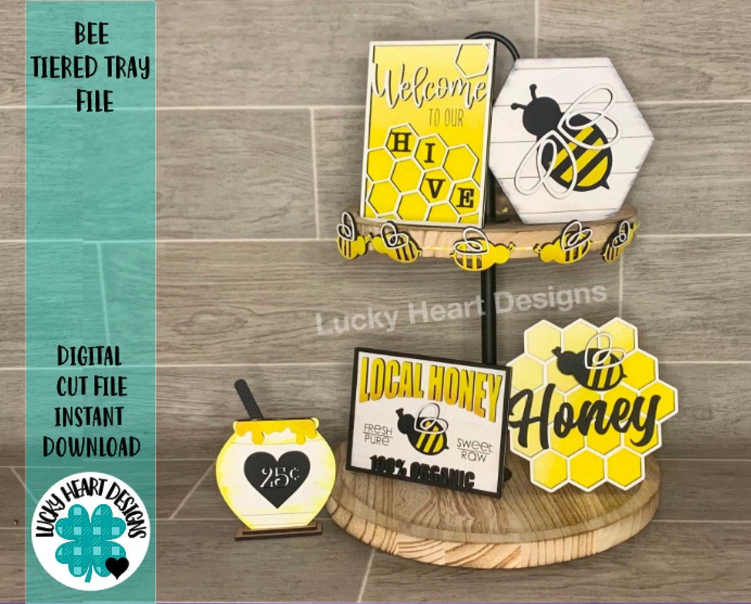 Bee Tiered Tray File SVG, Glowforge, Honey Tier Tray, Lucky Heart Designs
