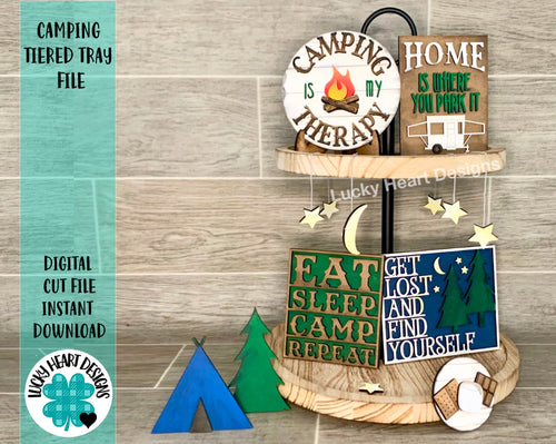 Camping Tiered Tray File SVG, Glowforge Tier Tray