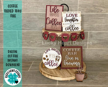 Load image into Gallery viewer, Coffee Tiered Tray Digital File SVG, glowforge tier tray
