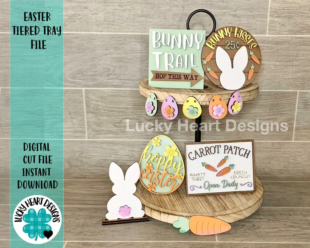 Easter Tiered Tray File SVG, Bunny Tier Tray Glowforge, Lucky Heart Designs