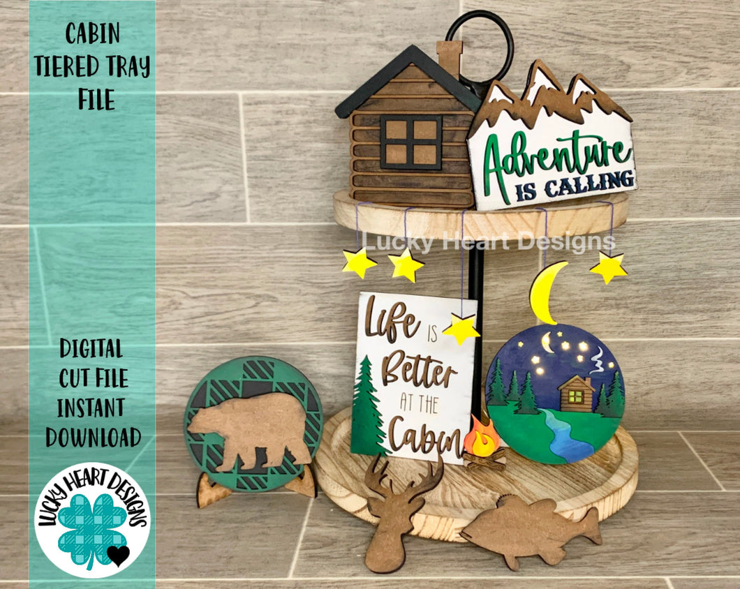 Cabin Tiered Tray File SVG, Glowforge Laser, Camping Tier Tray, LuckyHeartDesignsCo